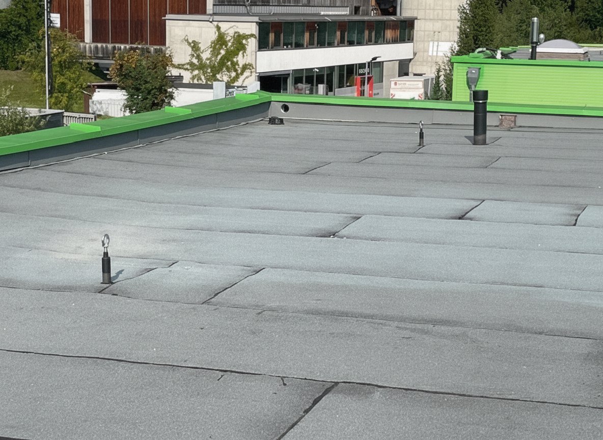 Fertig abgedichtetes Flachdach mit Absturzsicherungen über Wattens